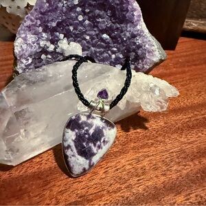 Kammererite and Amethyst Pendant .925 Sterling Silver